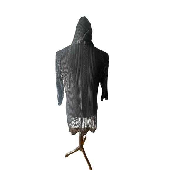 Jordan Taylor Black Lace Mesh Hooded Cover-Up – Long Sleeve, Beach Chic - Picture 5 of 8